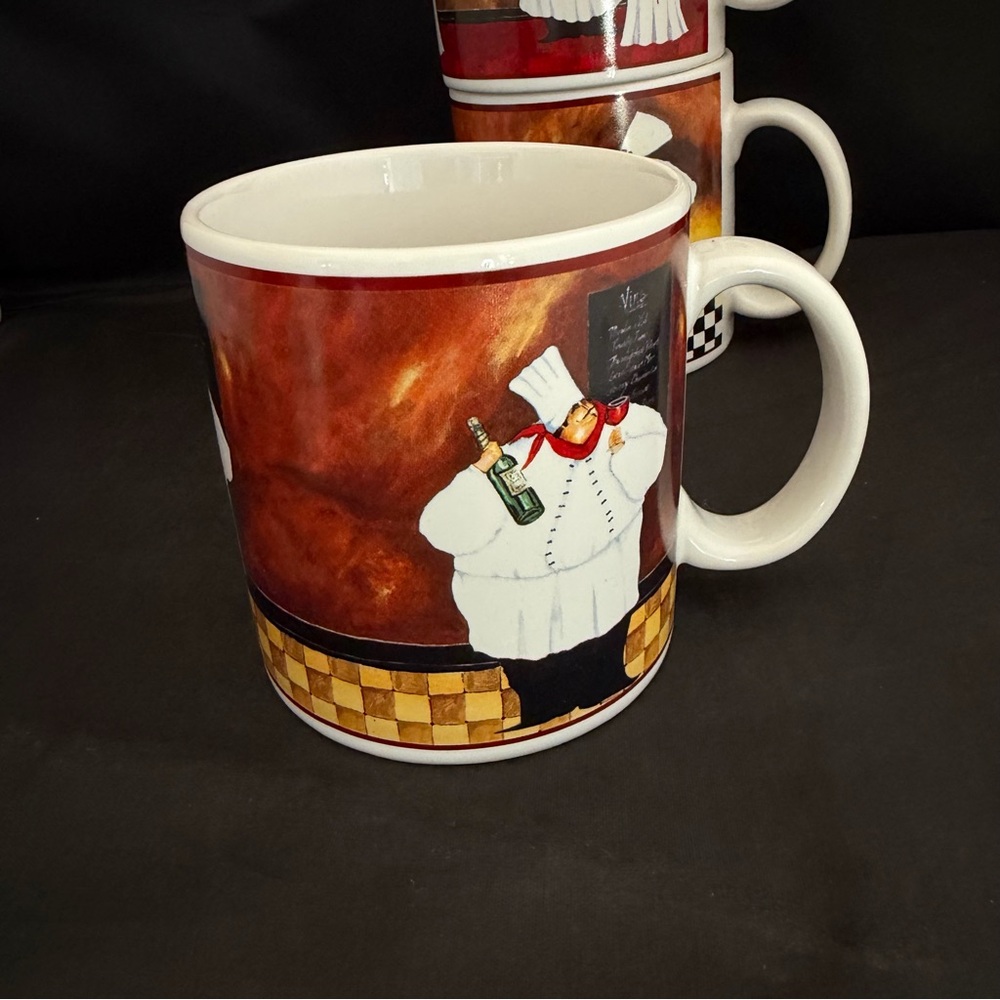 Set Of 4 Jennifer Garant AL DENTE Fat Italian Chef Coffee Mugs By Sakura Table - Picture 2 of 11